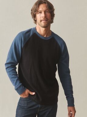 NWOT American Giant Men's French Rib Raglan Colorblock Black Dark Denim